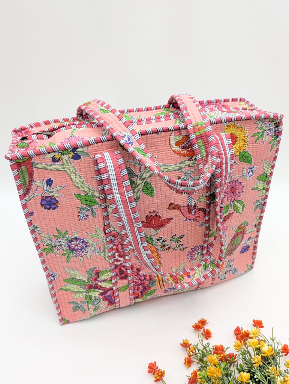 Quilted Tote Bag with zipper - 17x18x 6 inches