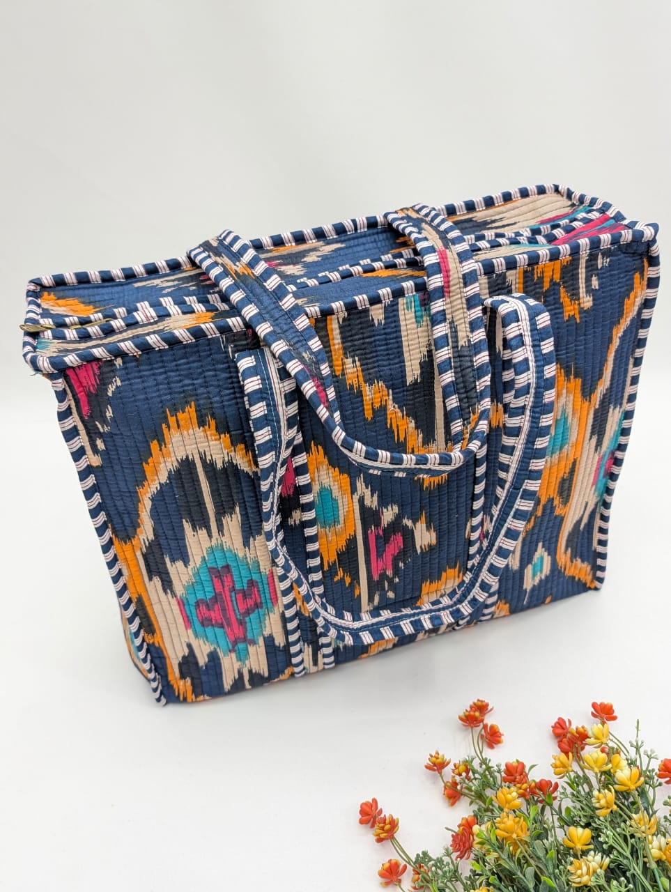 Quilted Tote Bag with zipper - 17x18x 6 inches