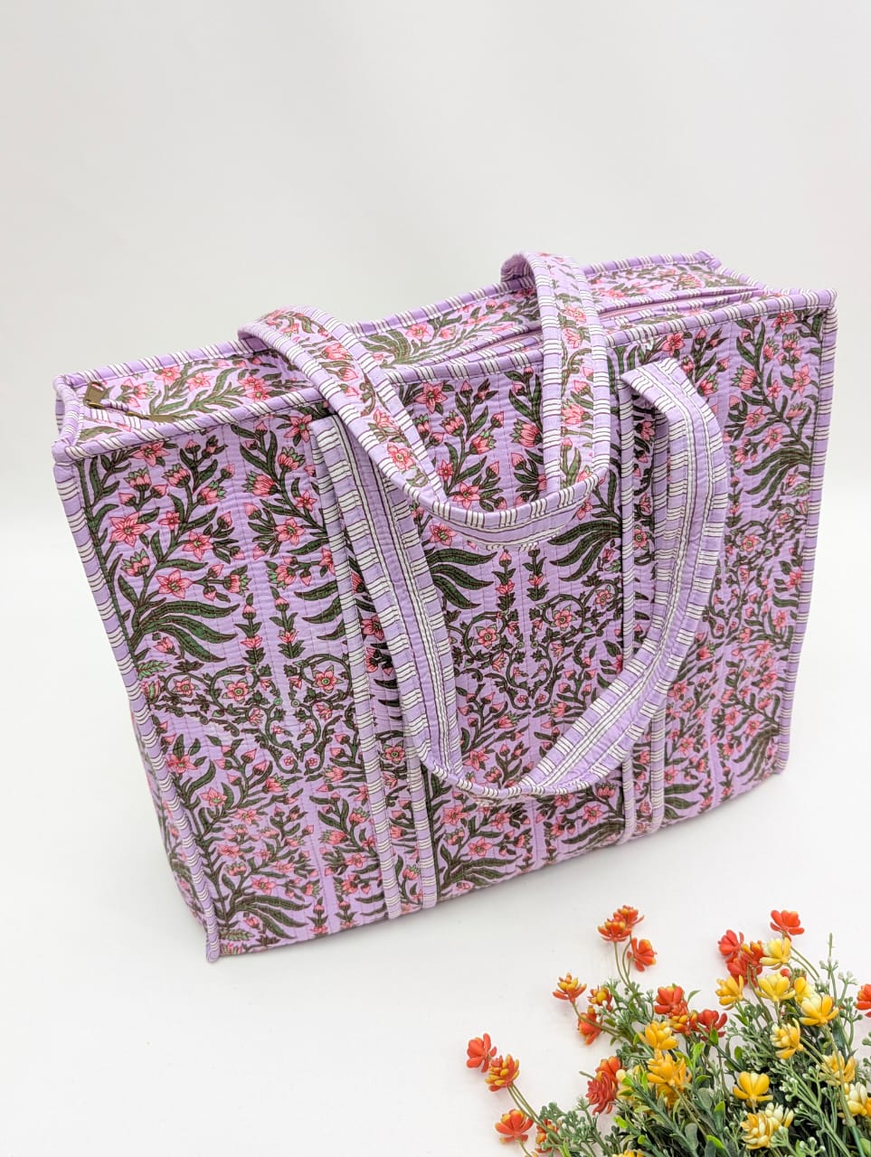 Quilted Tote Bag with zipper - 17x18x 6 inches