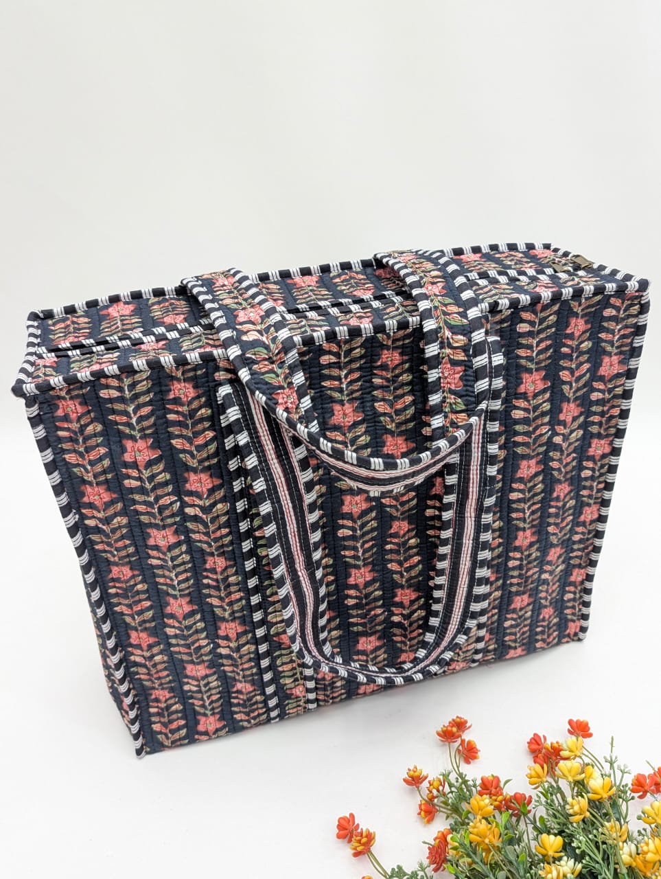 Quilted Tote Bag with zipper - 17x18x 6 inches