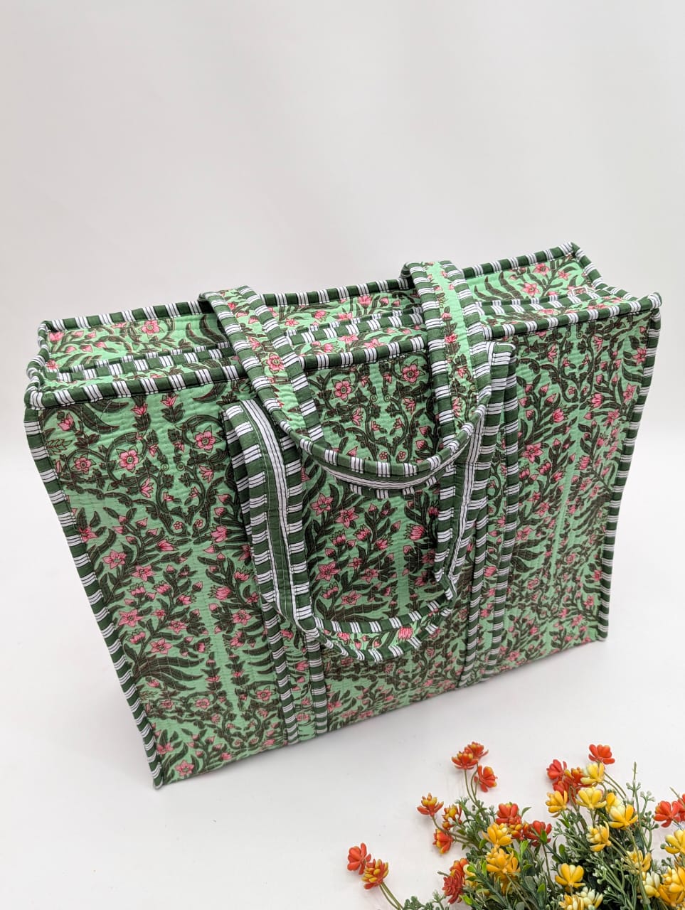 Quilted Tote Bag with zipper - 17x18x 6 inches