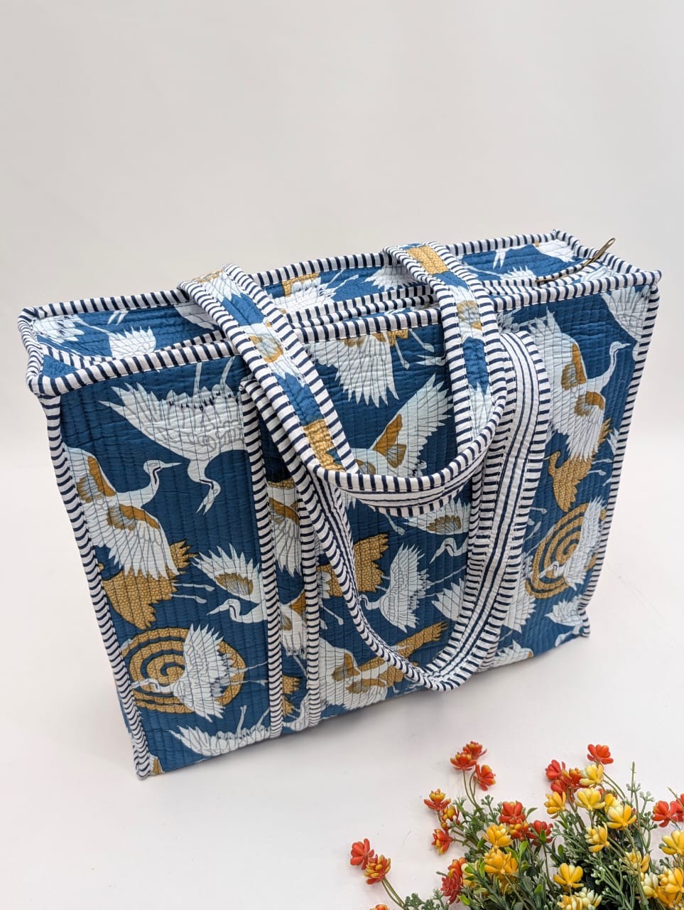 Quilted Tote Bag with zipper - 17x18x 6 inches