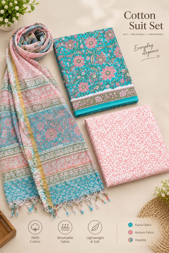 Pure Cotton Salwar Suit Set with Printed Dupatta - Soft, Breathable Everyday Elegance | The Street Pal
