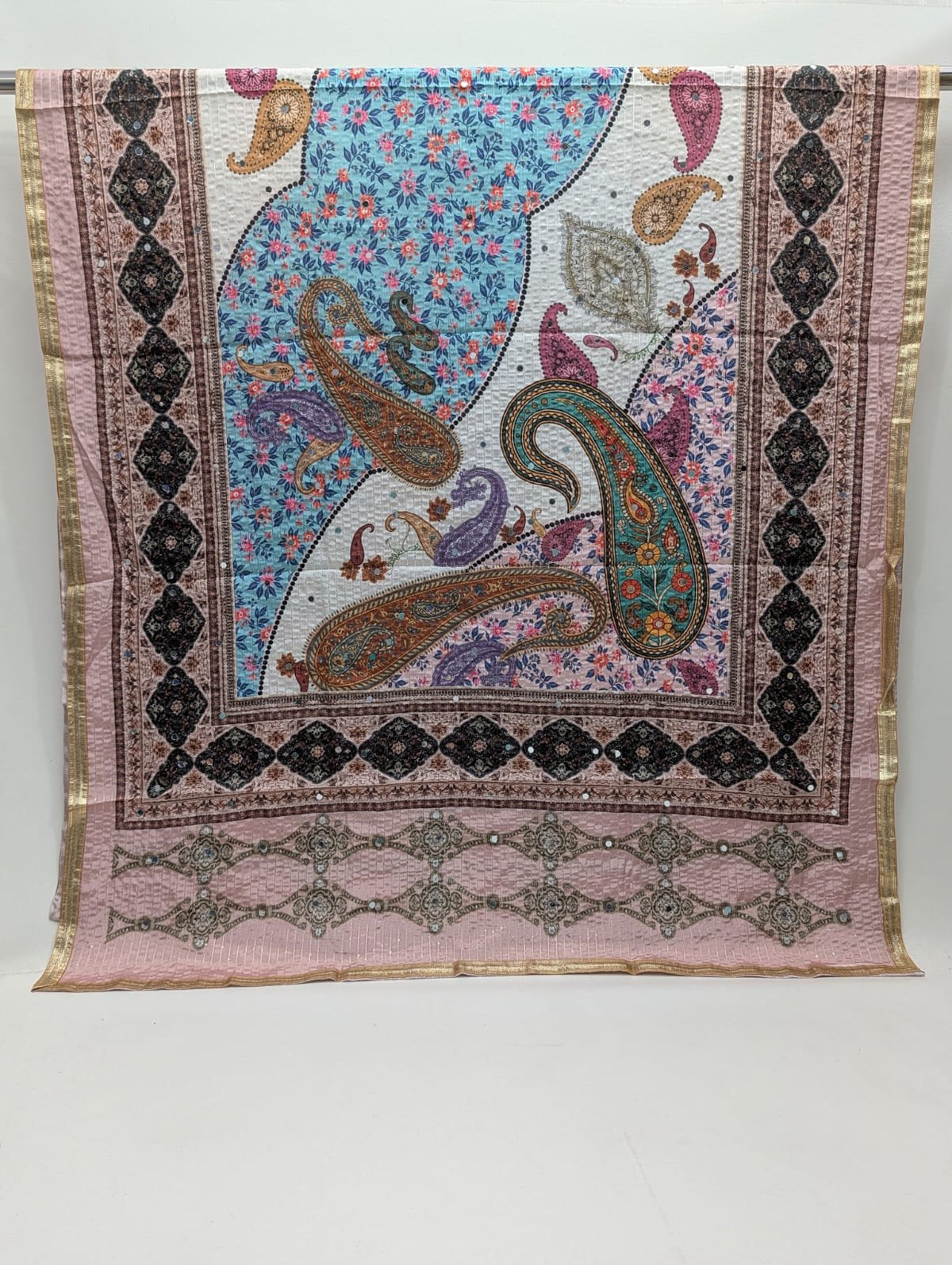 Paisley floral Chinon dupatta with mirror work Jaipur