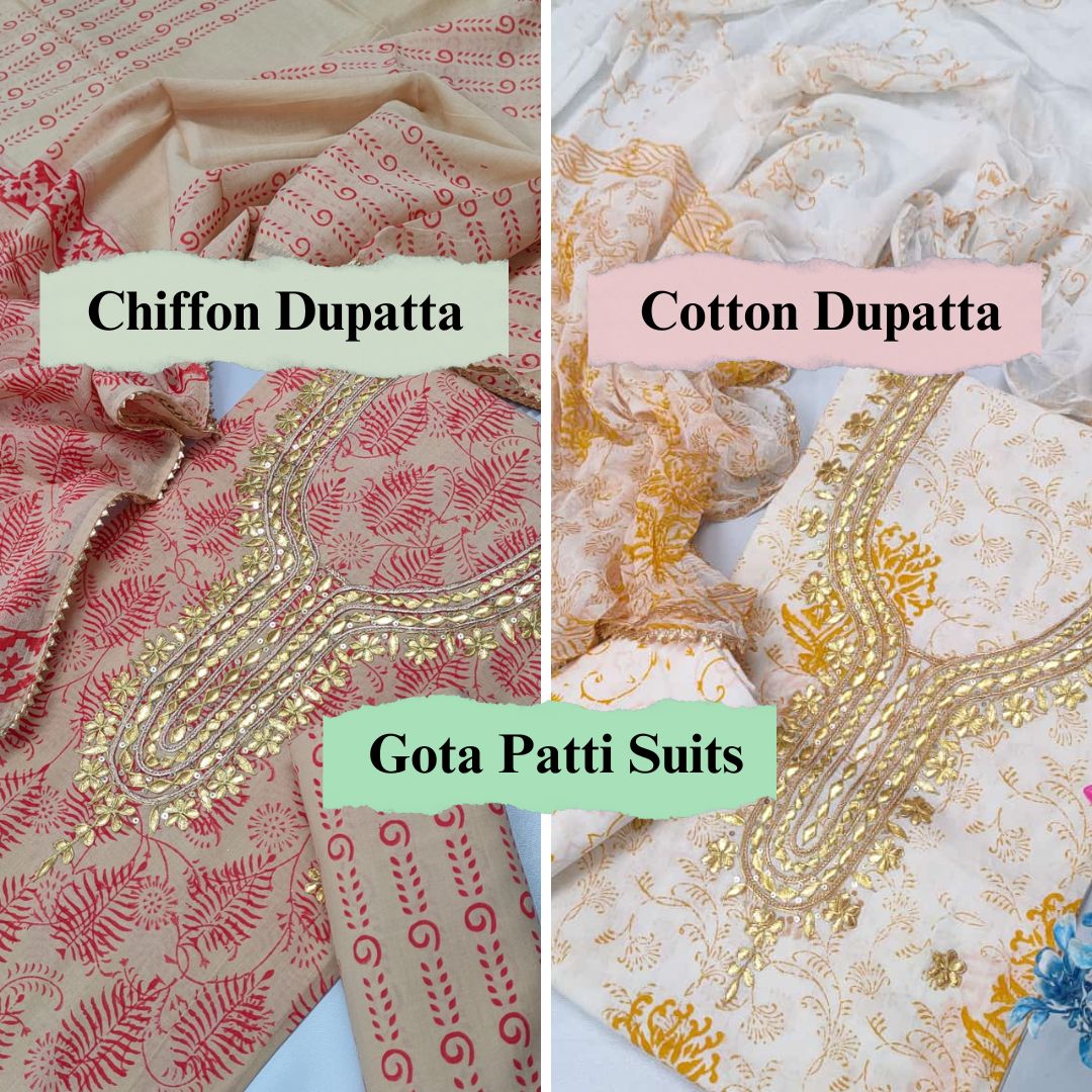 Gota Patti Suit with Cotton & Chiffon Dupatta