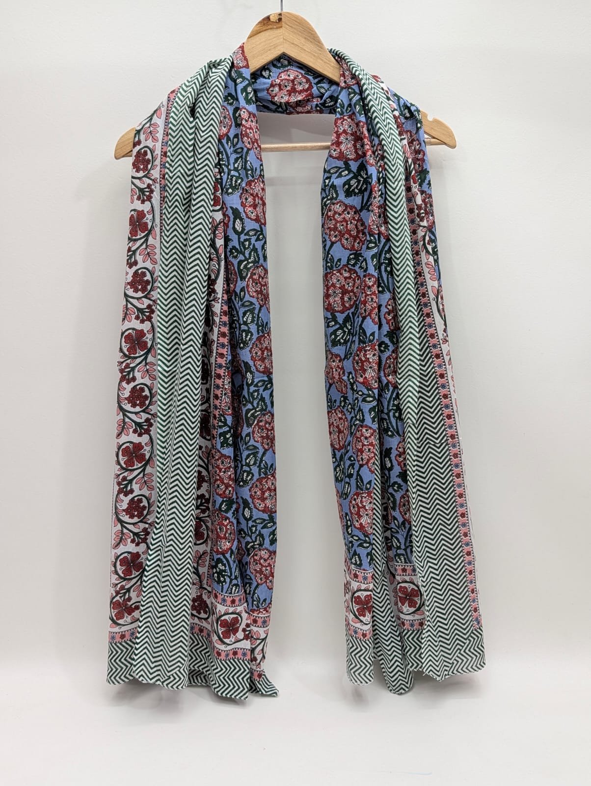 Blue ethnic motif mul cotton stole