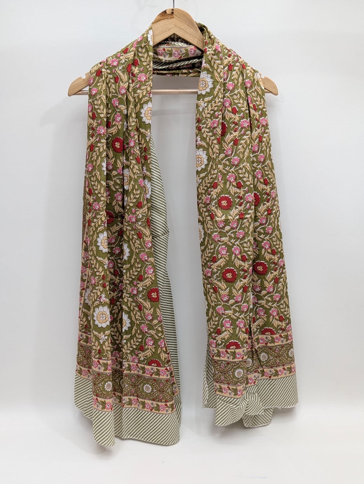 Brown traditional floral block print cotton stole India