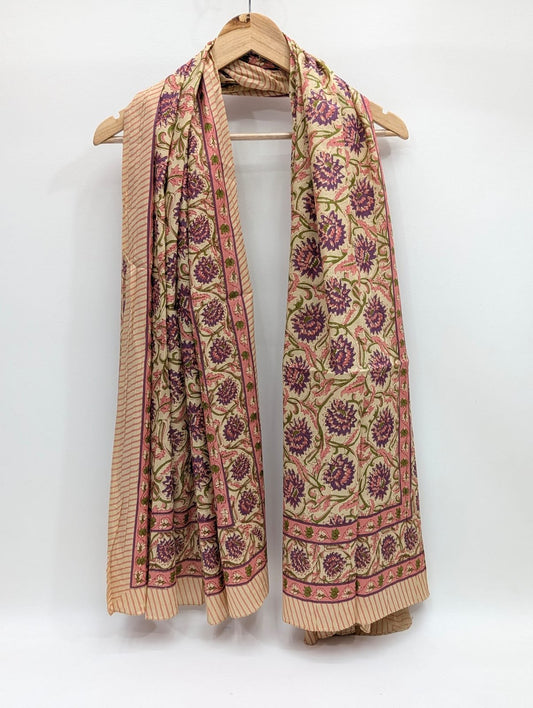 Beige pink ethnic motif cotton stole India