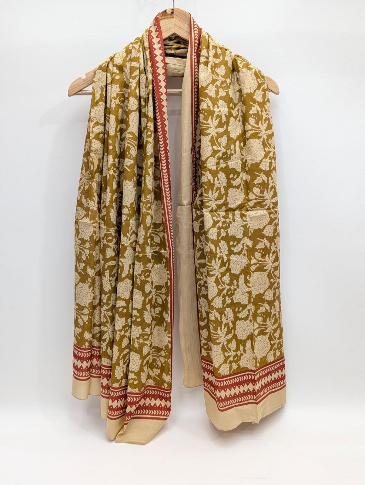 Mustard floral mul cotton stole with border