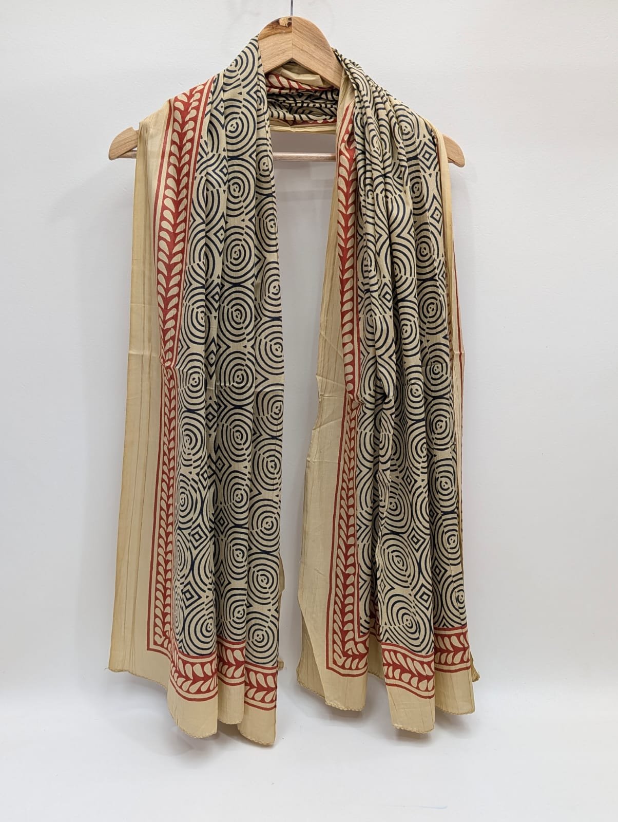 Black geometric block print stole cotton fabric