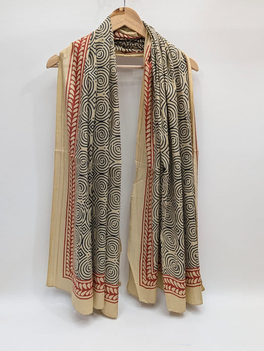 Black geometric block print stole cotton fabric