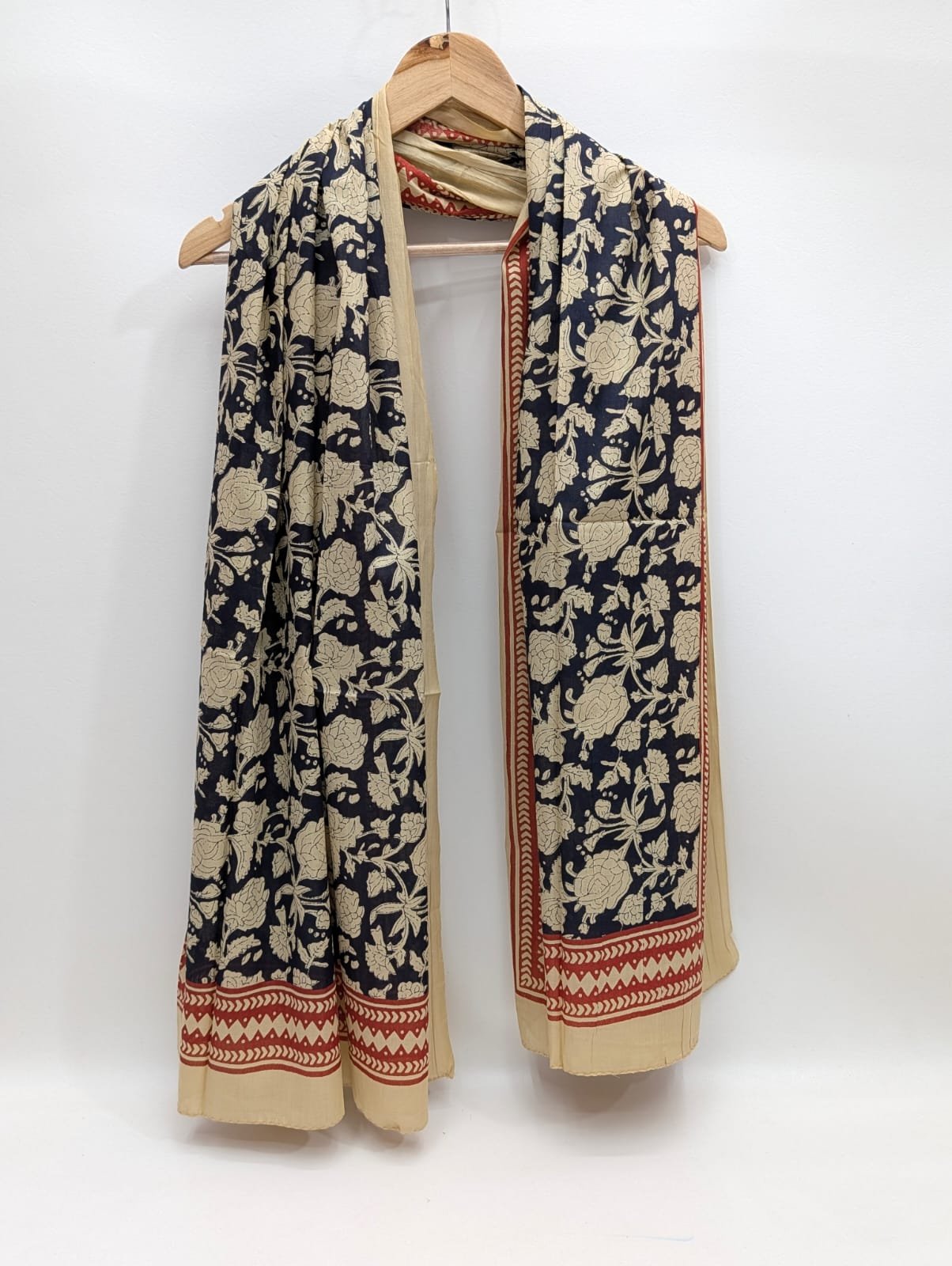 Black floral mul cotton stole with bold patterns