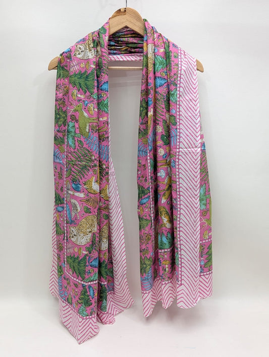 Multicolor nature motif mul cotton stole