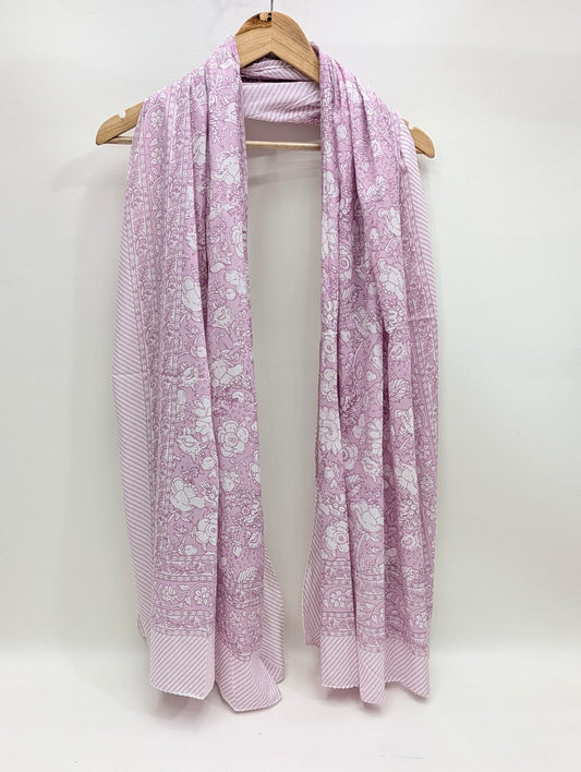 Pink floral mul cotton stole with floral print