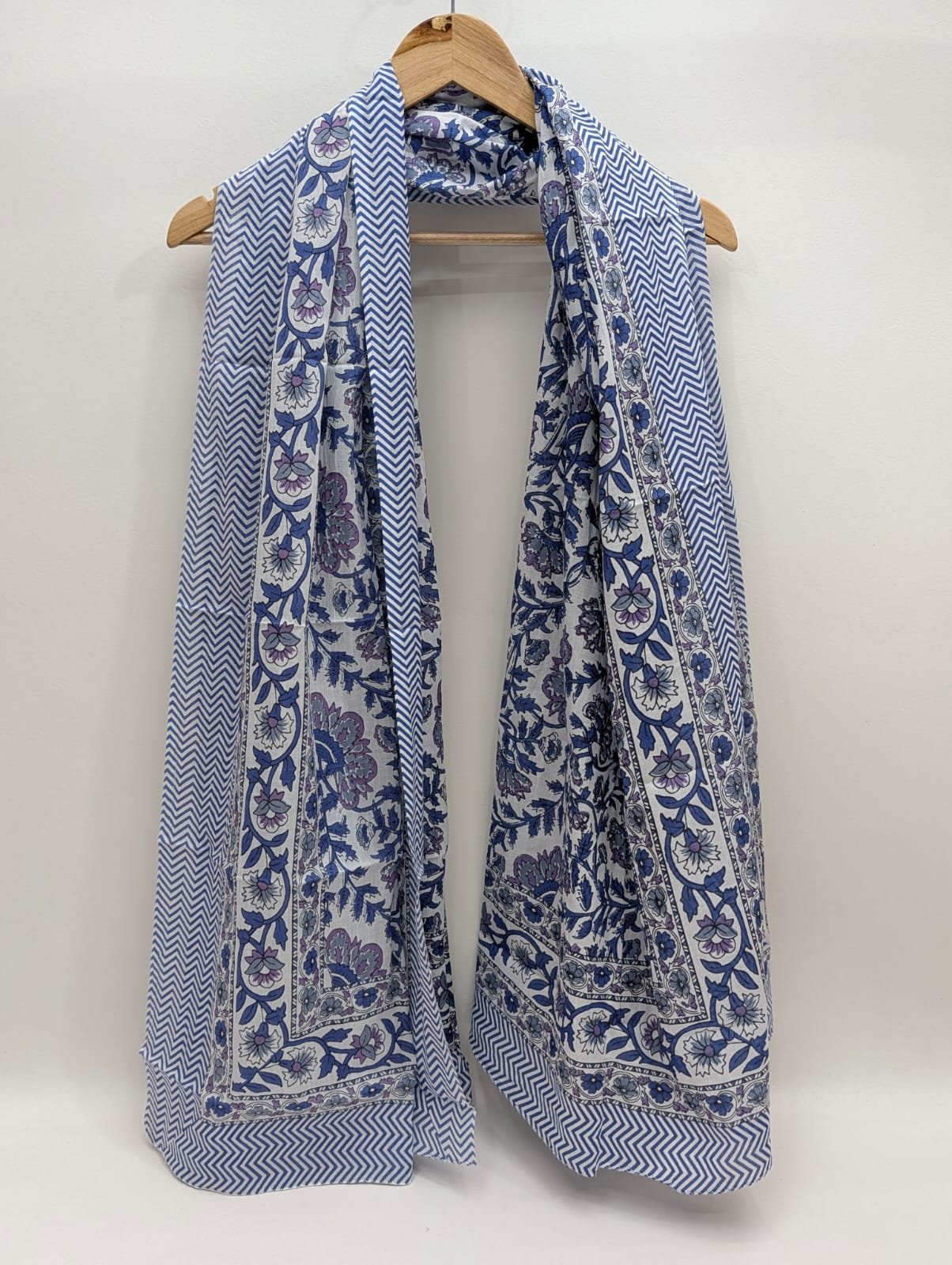 Blue abstract mul cotton stole block print