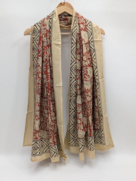 Beige ethnic mul cotton stole block print