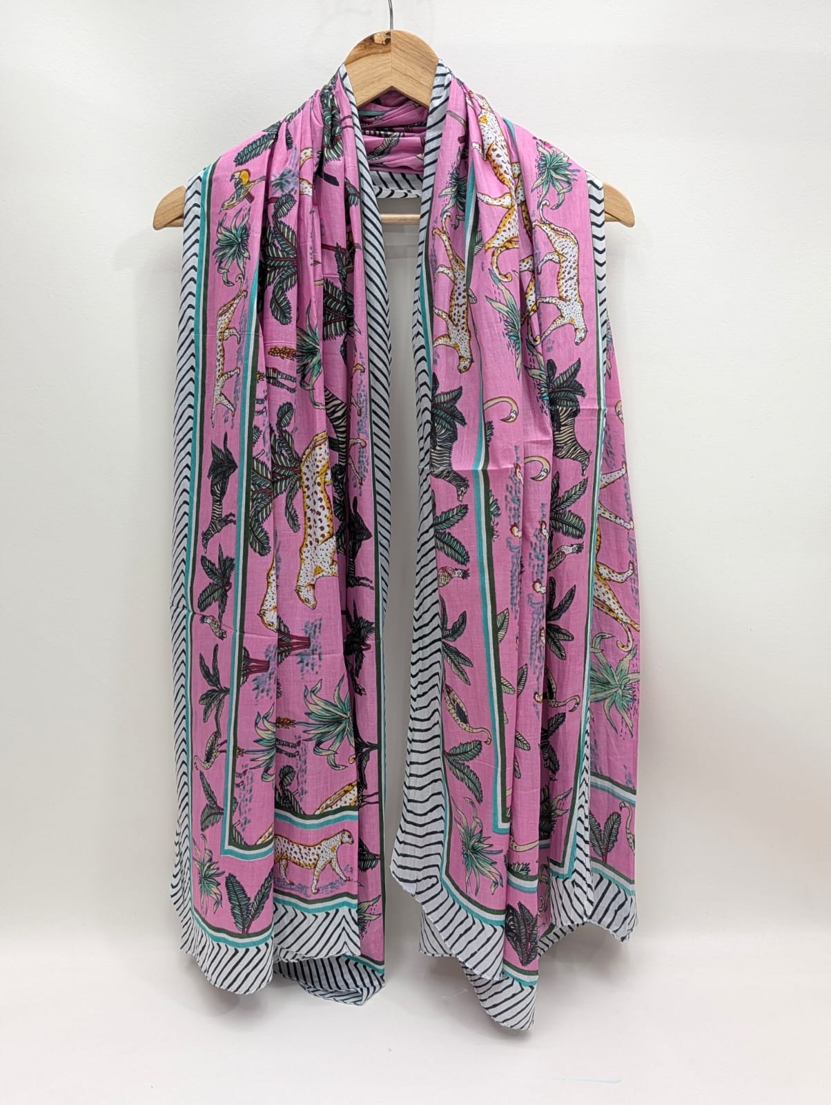 Pink ethnic motif block print cotton stole