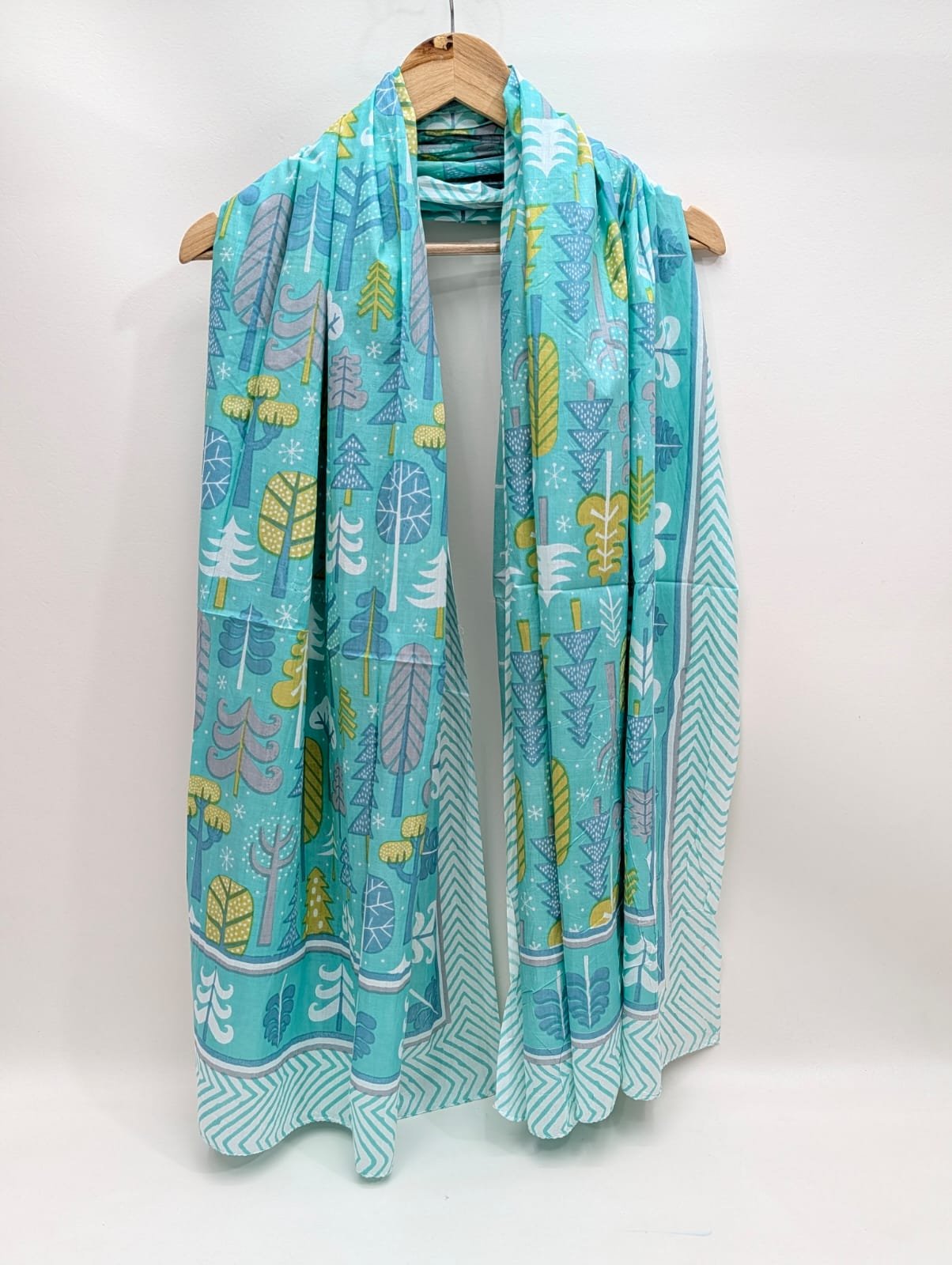 Turquoise abstract block print cotton stole