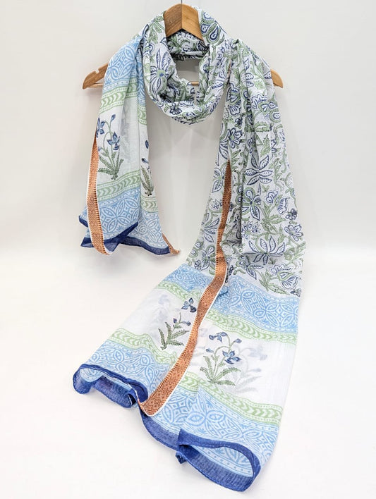 Mul-Cotton Sanganeri Hand Block Printed Dupatta