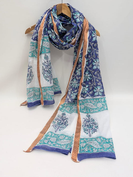 Mul-Cotton Sanganeri Hand Block Printed Dupatta