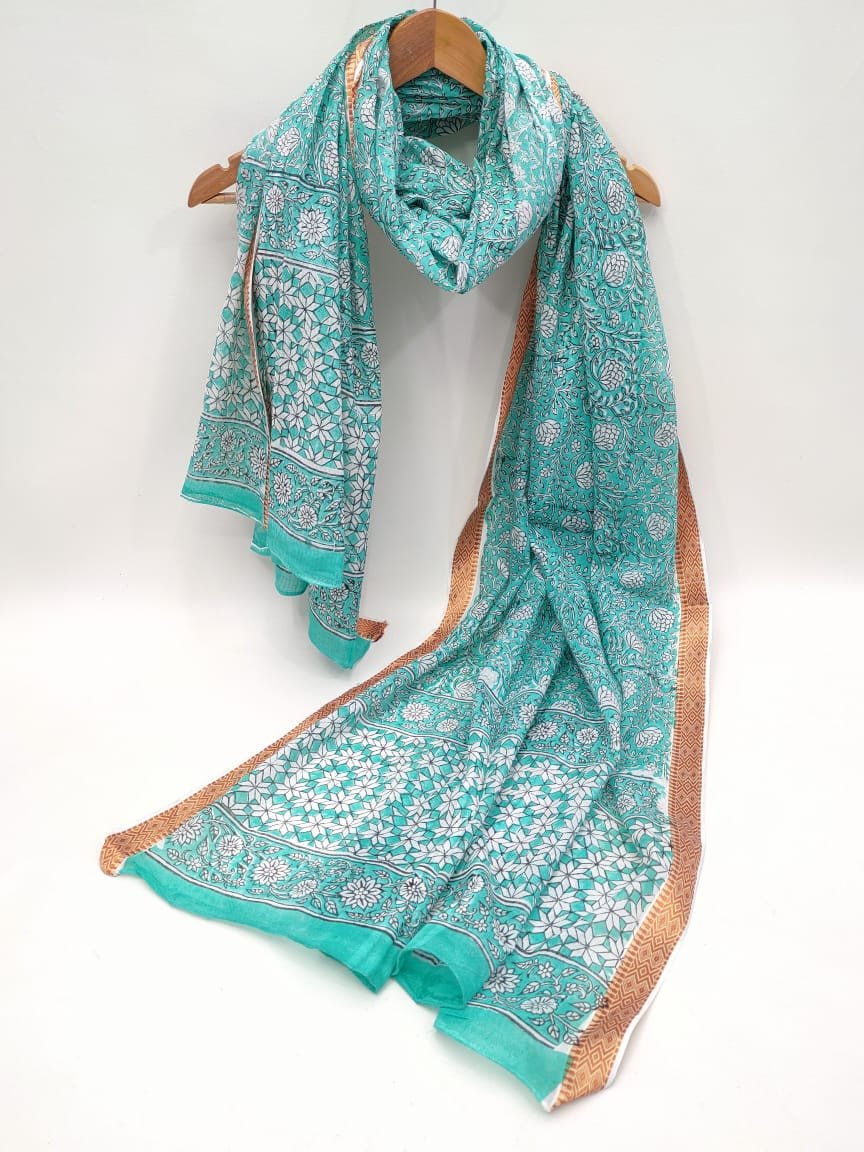 Mul-Cotton Sanganeri Hand Block Printed Dupatta