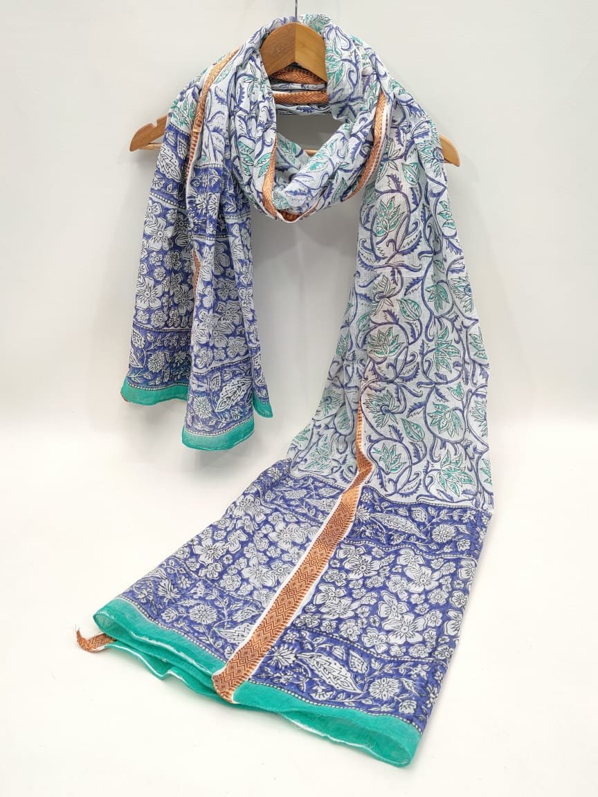 Mul-Cotton Sanganeri Hand Block Printed Dupatta