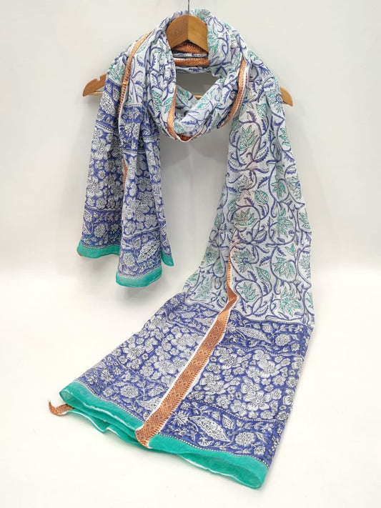 Mul-Cotton Sanganeri Hand Block Printed Dupatta