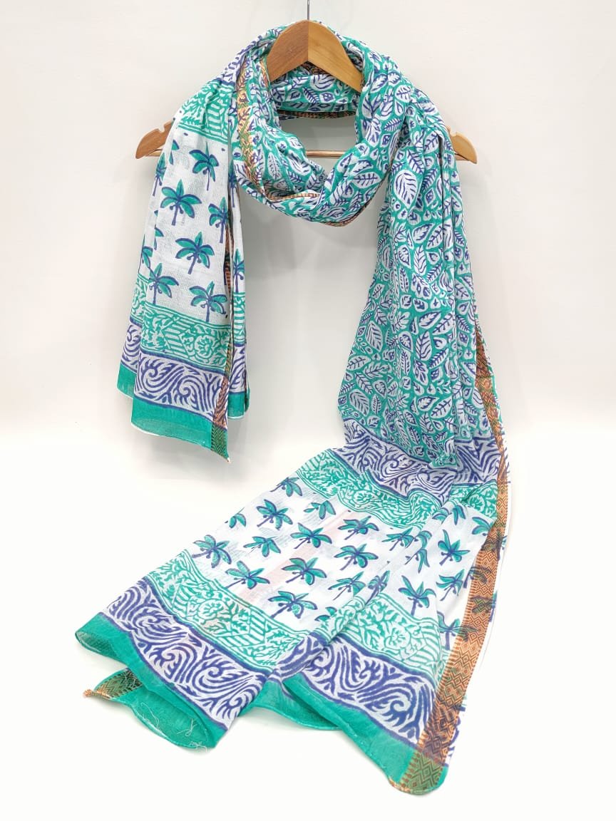 Mul-Cotton Sanganeri Hand Block Printed Dupatta