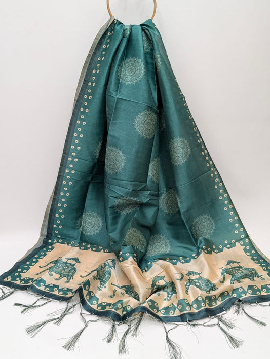 Green paisley Assam Silk dupatta with tassels