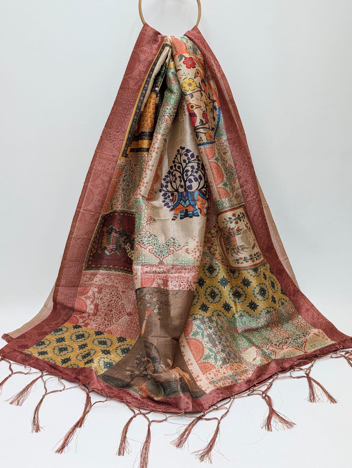 Multicolor ethnic motif Assam Silk dupatta India