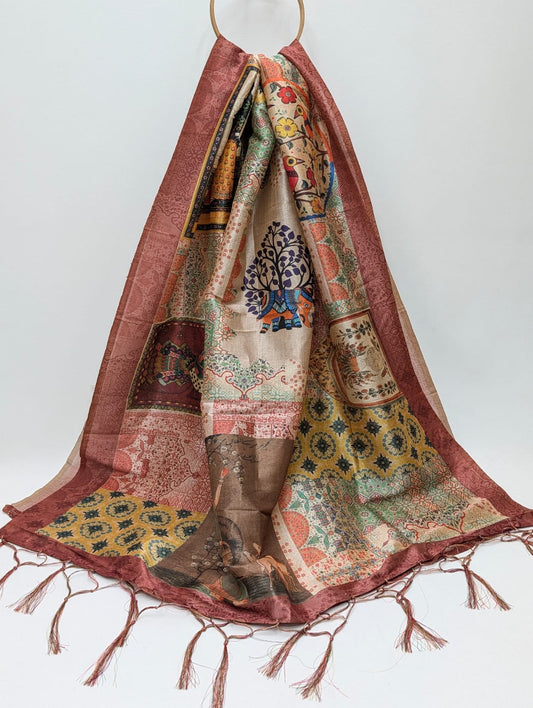 Multicolor ethnic motif Assam Silk dupatta India