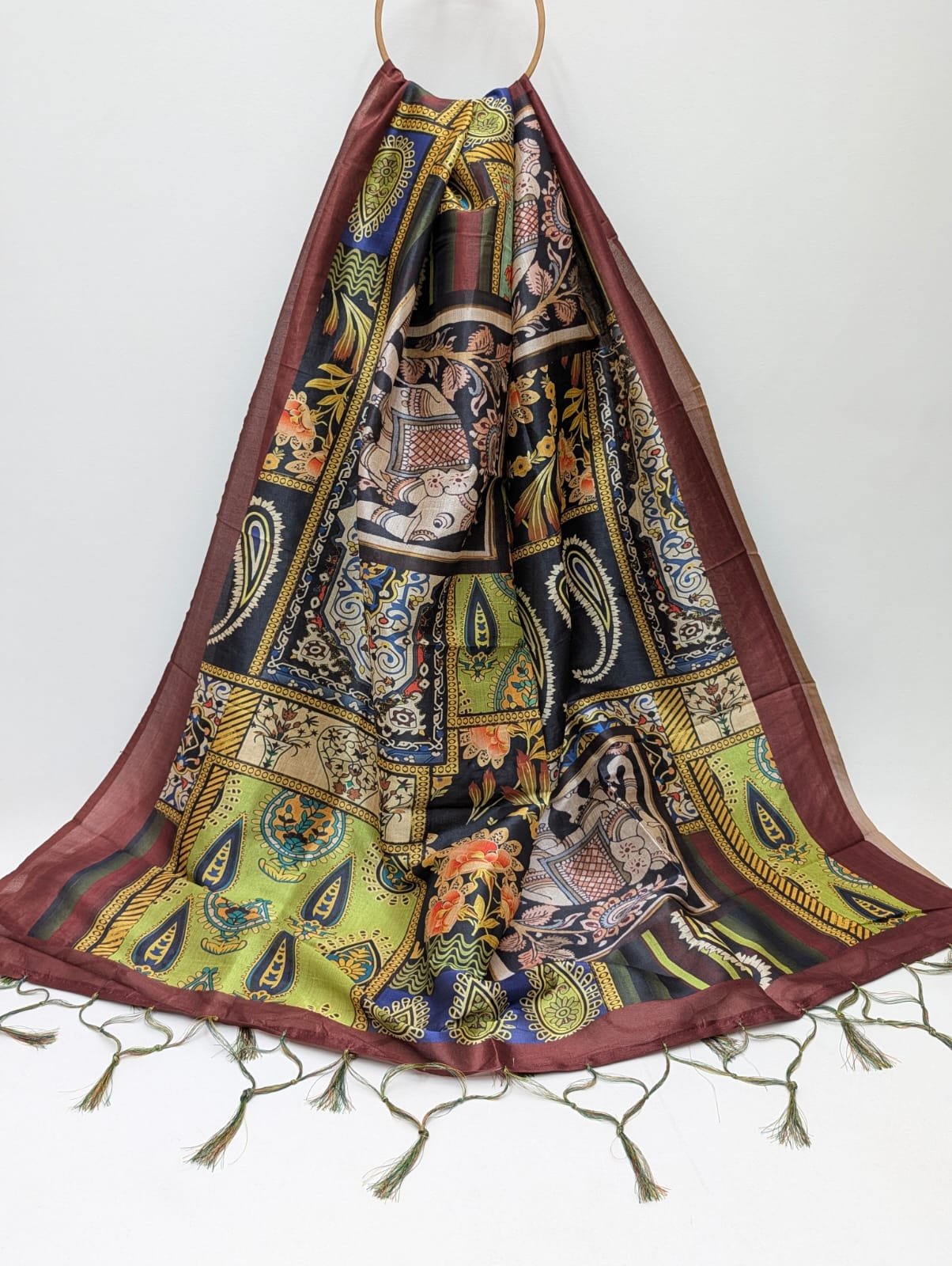 Multicolour ethnic motif Assam Silk dupatta