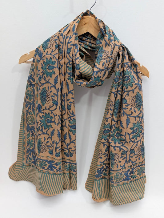 2 Meter Mul Cotton Block Printed Stole / Dupatta - Sanganeri Printed Sarong