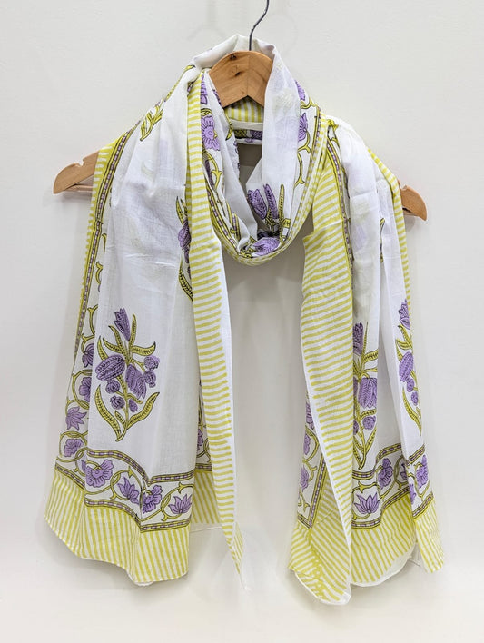 2 Meter Mul Cotton Block Printed Stole / Dupatta - Sanganeri Printed Sarong