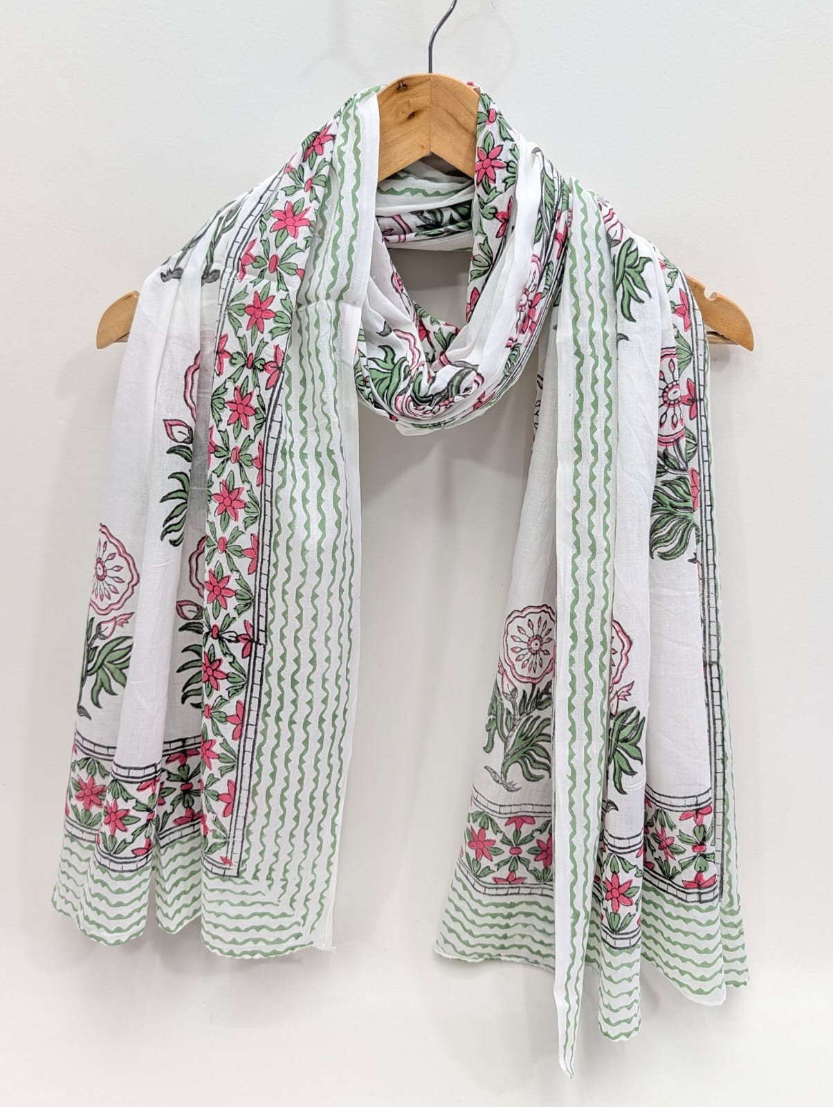 2 Meter Mul Cotton Block Printed Stole / Dupatta - Sanganeri Printed Sarong