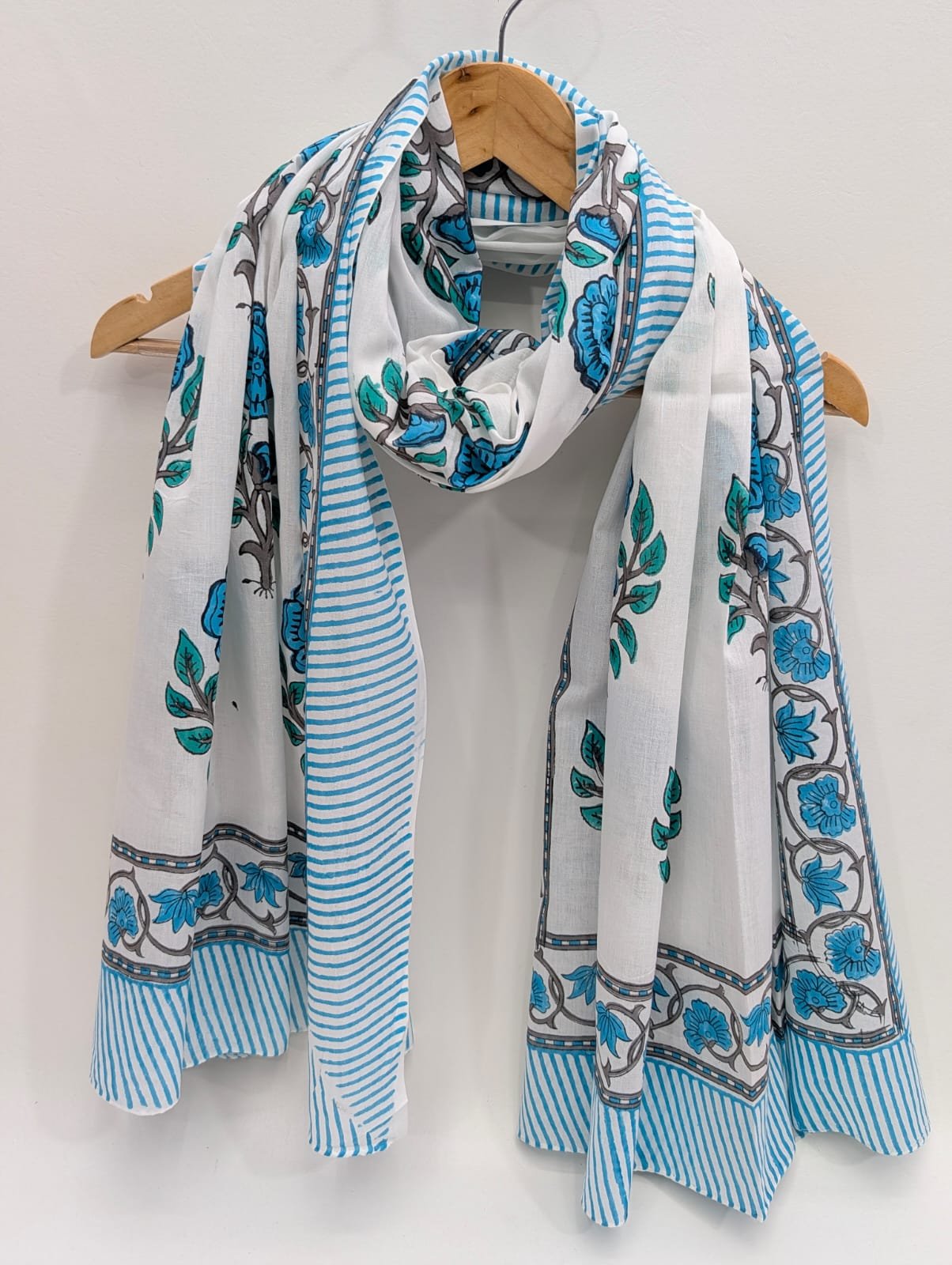 2 Meter Mul Cotton Block Printed Stole / Dupatta - Sanganeri Printed Sarong