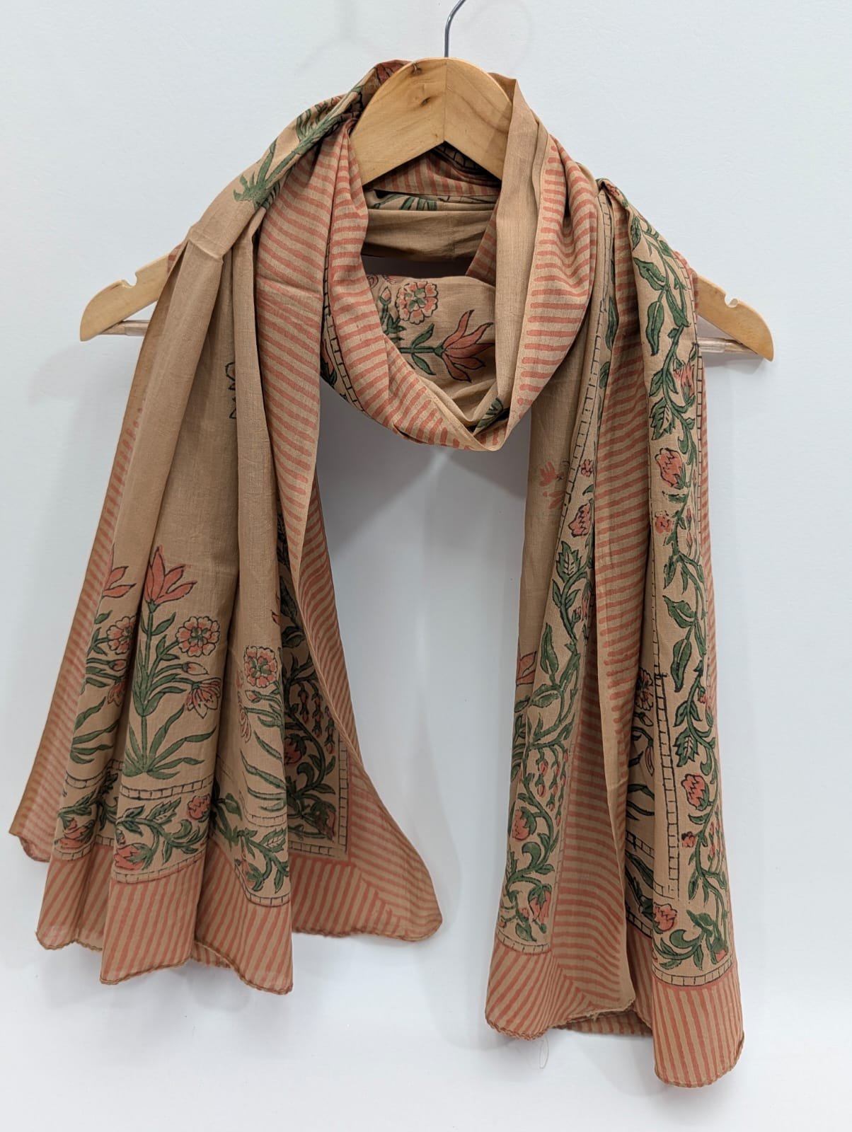 2 Meter Mul Cotton Block Printed Stole / Dupatta - Sanganeri Printed Sarong