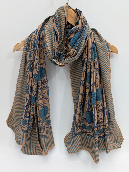 2 Meter Mul Cotton Block Printed Stole / Dupatta - Sanganeri Printed Sarong