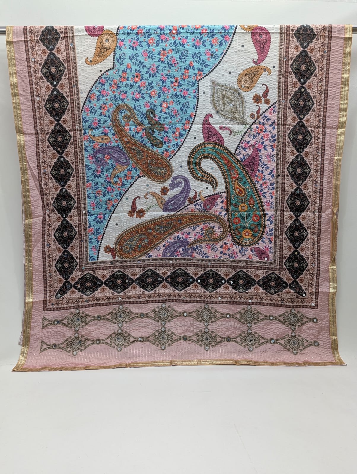 Paisley floral Chinon dupatta with mirror work Jaipur