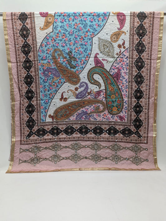Paisley floral Chinon dupatta with mirror work Jaipur