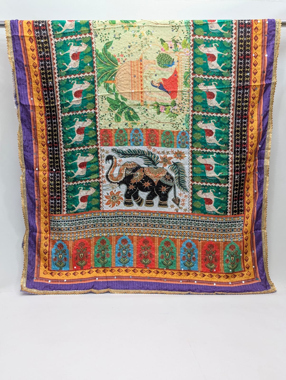 Multicolour ethnic Chinon dupatta with elephant design