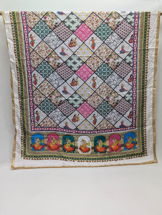 Multi-color ethnic motif Chinon dupatta India