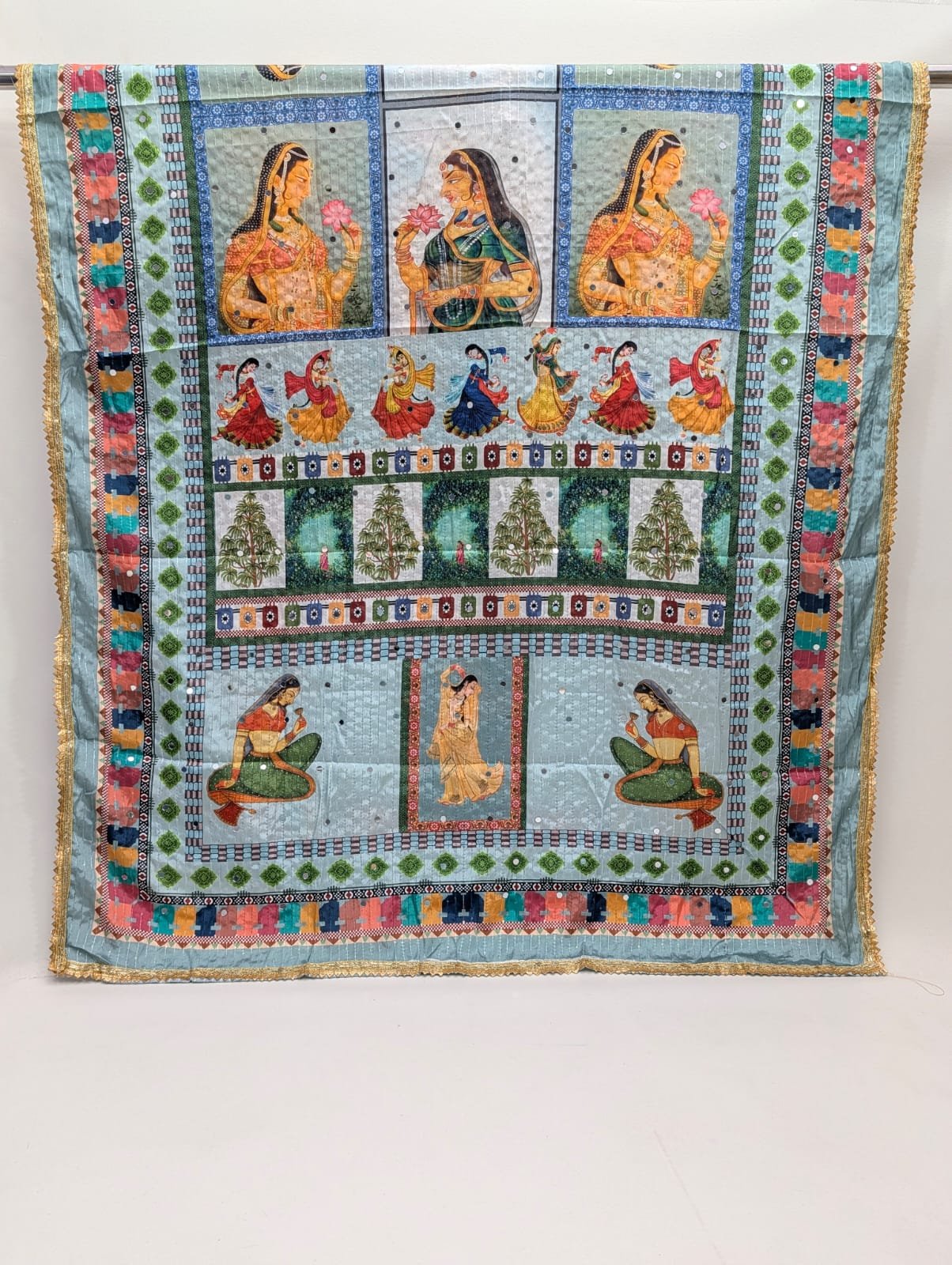 Blue ethnic Chinon dupatta with intricate mirror work