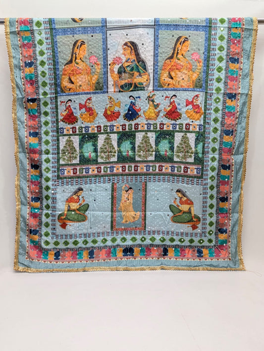 Blue ethnic Chinon dupatta with intricate mirror work