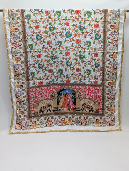 Multicolour floral Chinon dupatta with ethnic motifs