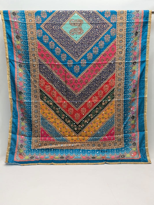Vibrant geometric pattern Chinon dupatta mirror work