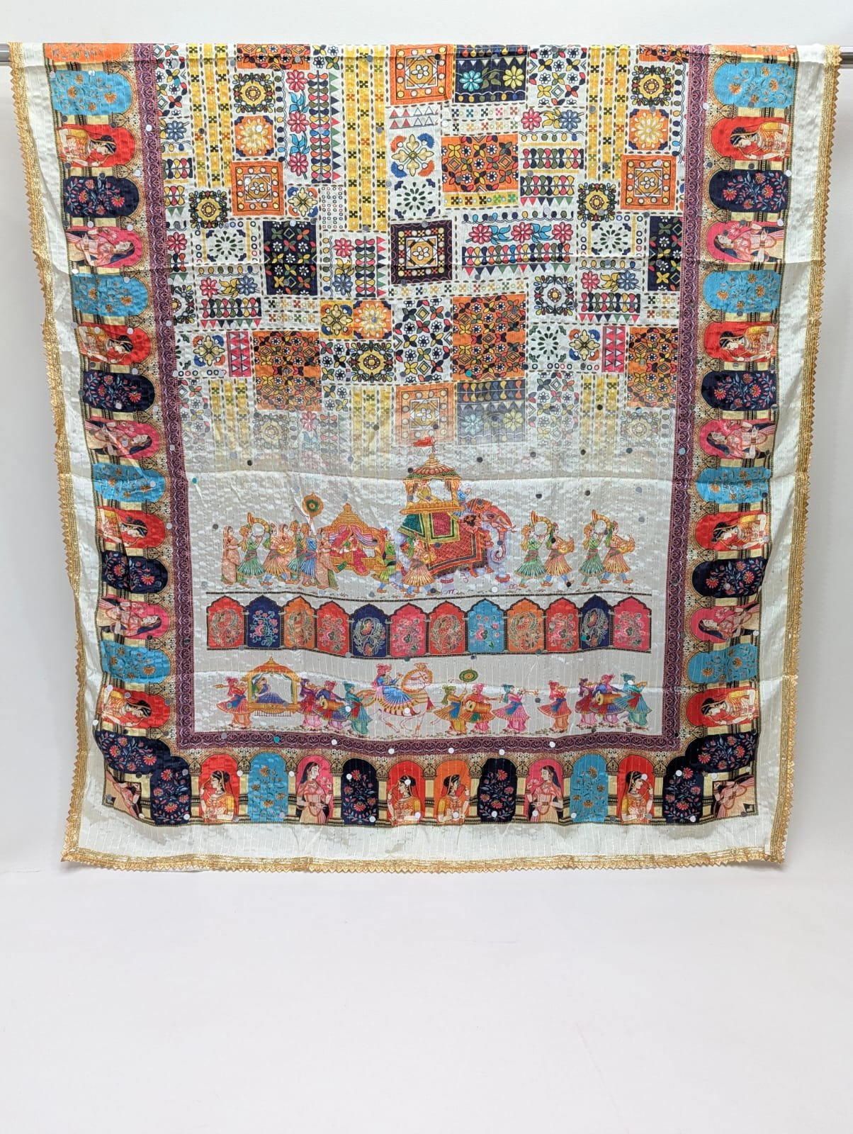 Multicolor traditional motif Chinon dupatta Jaipur