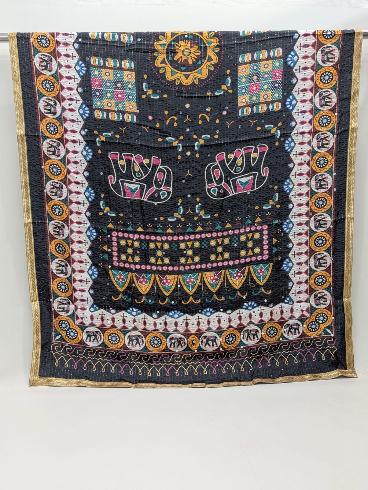 Black traditional motif Chinon dupatta India