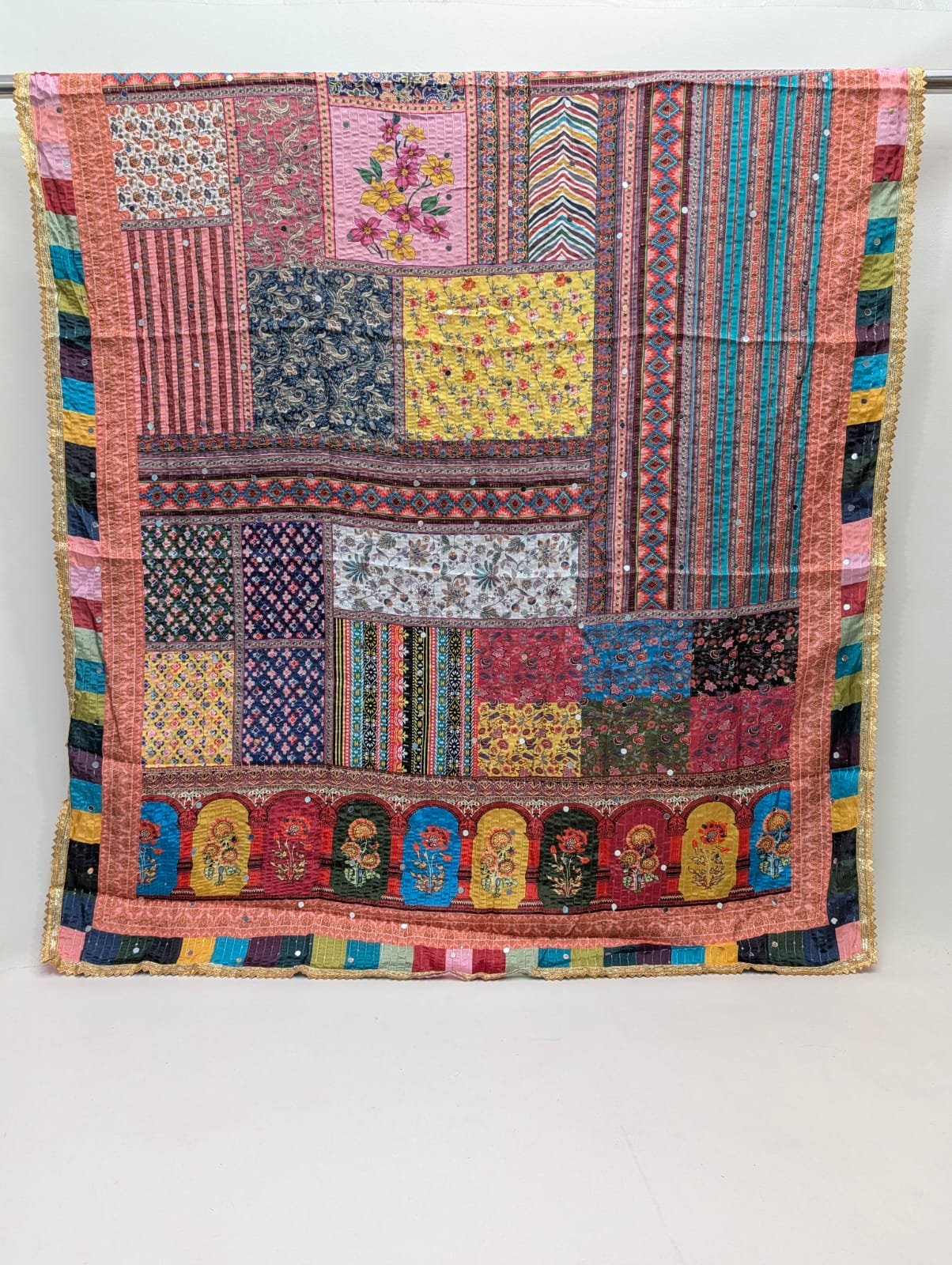 Patchwork Chinon dupatta with digital print design