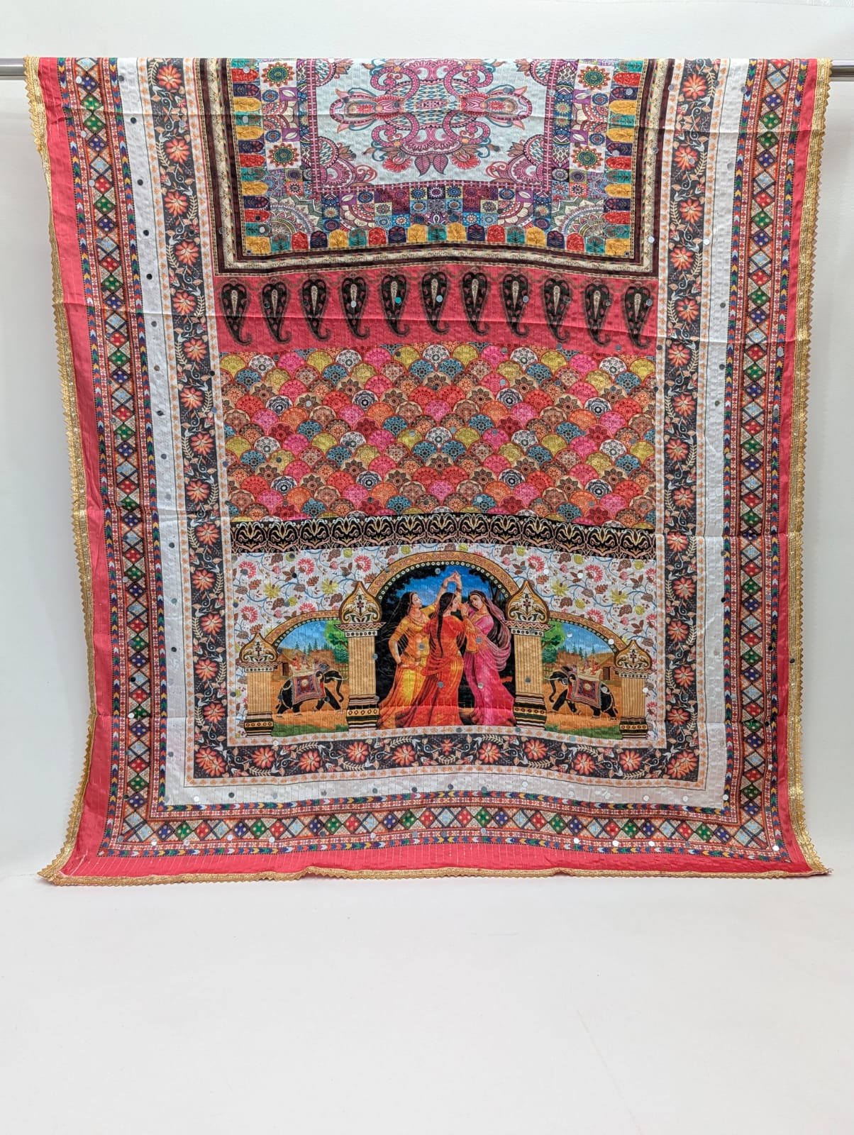 Pink ethnic Chinon dupatta with mirror borders